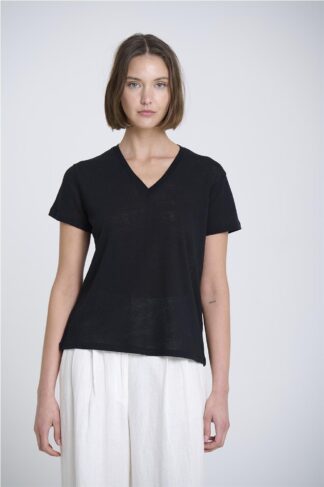 Camiseta escote en V manga corta NEGRO